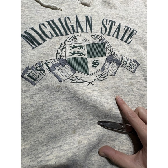Vintage 90s Michigan State Hoodie Sweatshirt Men's XL Heather Gray Retro Heavy - Picture 9 of 15